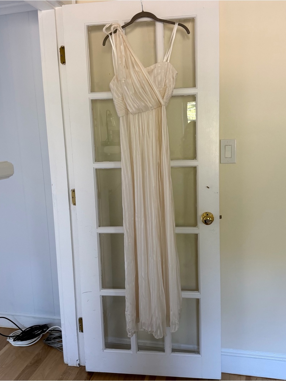 BCBGMaxAzria Cream/White Maxi Dress with Pleated Bodice